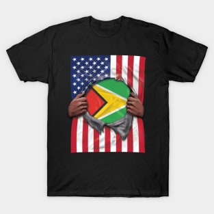 Guyana Flag American Flag Ripped - Gift for Guyanese From Guyana T-Shirt